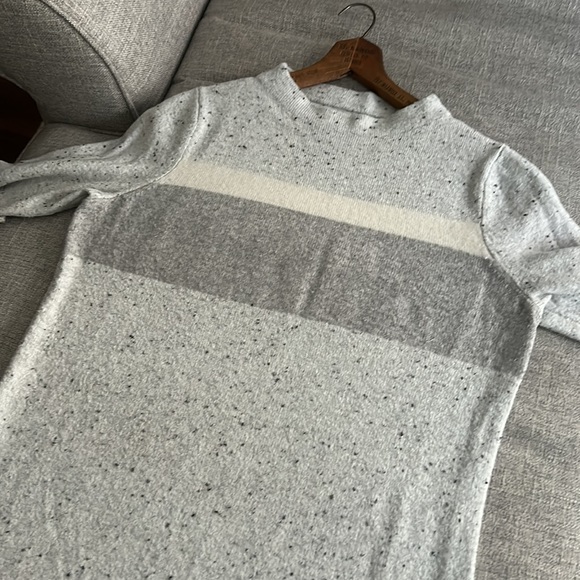 LOFT Grey Mock Neck Color Block Striped Tunic Sweater - Picture 10 of 10